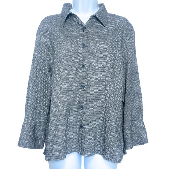 Coldwater Creek Button Up Top Womens Size PXL Blue Knit Textured Casual Workwear - Picture 1 of 12